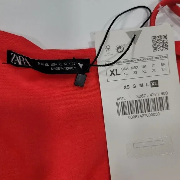 Zara Red Star Printed Satin Effect Bodysuit Sz XL - Picture 12 of 12